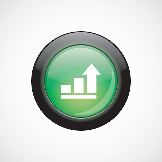 Diagrama de negocios, gráfico de cristal icono de signo botón verde brillante. botón del sitio web de interfaz de usuario