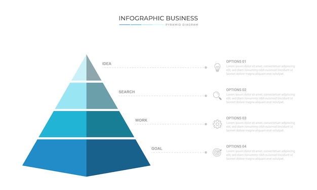 Diagrama de pirámide de negocios diseño infográfico 4 pasos en fondo blanco