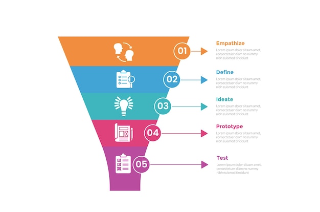 Vector diagrama de plantilla con con embudo y círculo insignia con línea de flecha descripción paso de 5 puntos diseño creativo para presentación de diapositivas vector