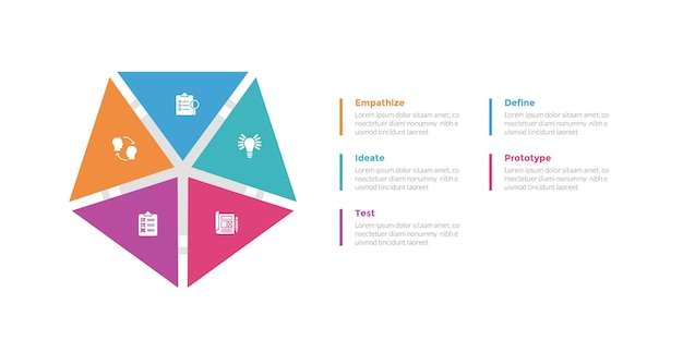 Diagrama de plantilla con forma de pentágono creativo con paso de 5 puntos diseño creativo para presentación de diapositivas vectorial