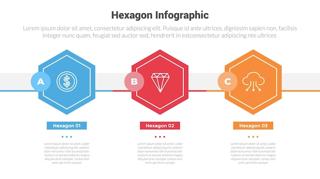 diagrama de plantilla de infografías con dirección horizontal insignia de círculo con paso de 3 puntos diseño creativo para presentación de diapositivas