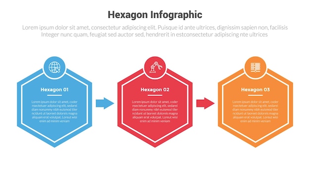 diagrama de plantilla de infografías de forma de panales hexagonal o hexagonales con con diseño creativo de pasos de 3 puntos para la presentación de diapositivas