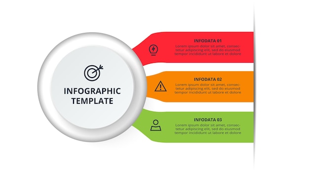 Diagrama de proceso Elementos del diagrama de gráfico con opciones de 3 pasos partes o procesos