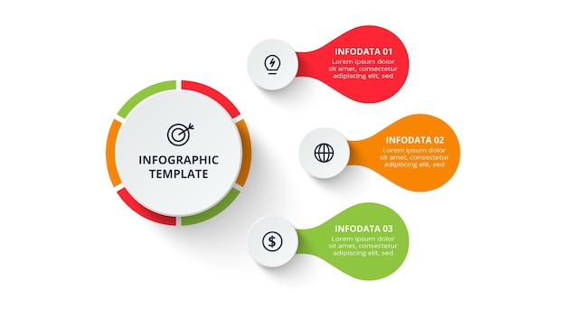 Diagrama de proceso Elementos del diagrama de gráfico con opciones de 3 pasos partes o procesos