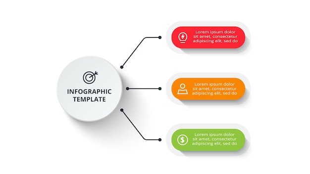 Diagrama de proceso Elementos del diagrama de gráfico con opciones de 3 pasos partes o procesos