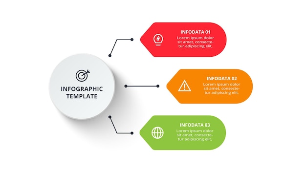 Diagrama de proceso Elementos del diagrama de gráfico con opciones de 3 pasos partes o procesos
