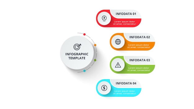 Diagrama de proceso Elementos del diagrama de gráfico con opciones de 4 pasos partes o procesos