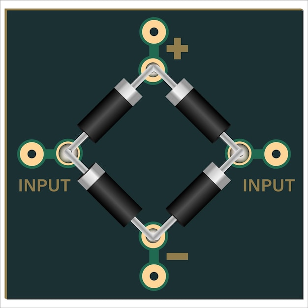 Diagrama de puente de diodos con componentes electrónicos de 4 diodos