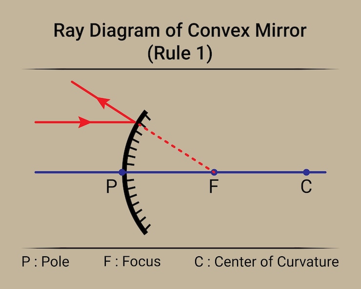 Vector diagrama de rayos de la regla 1 del espejo convexo