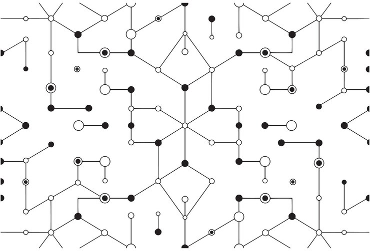 Diagrama de red abstracto con nodos y conexiones interconectados Ilustración vectorial de fondo