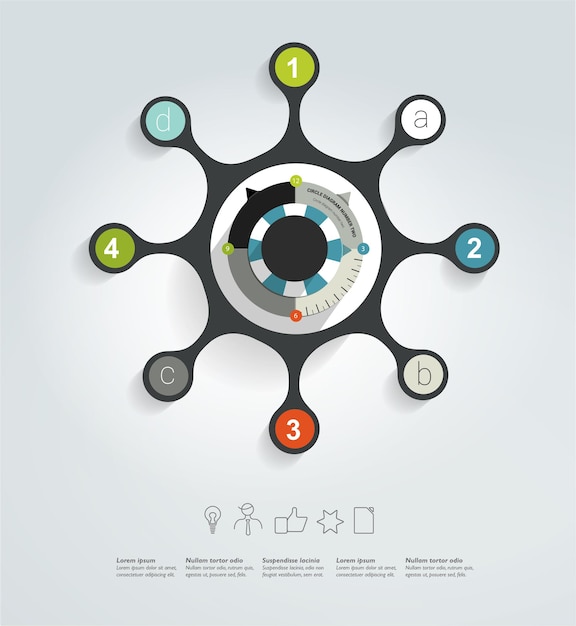 Diagrama de red circular. Tabla de infografía.