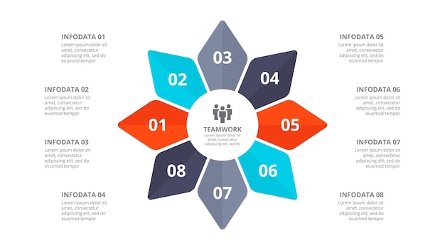Diagrama resumido infográfico con 8 opciones Ilustración vectorial plana para presentación de negocios