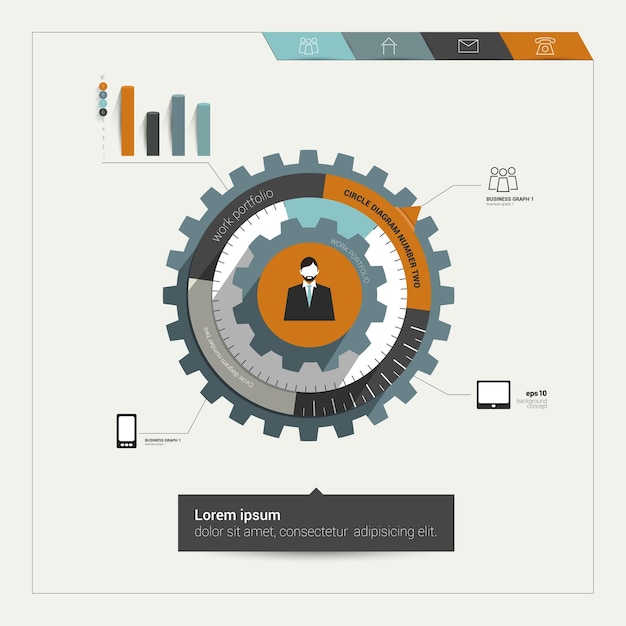 Diagrama de rueda dentada para plantilla de negocio.