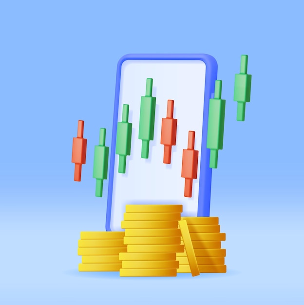 Diagrama de stock de crecimiento 3d en el teléfono móvil