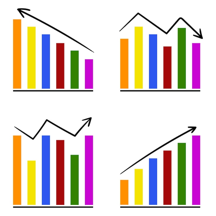 Vector diagrama de tabla estadística vectorial hacia arriba y hacia abajo