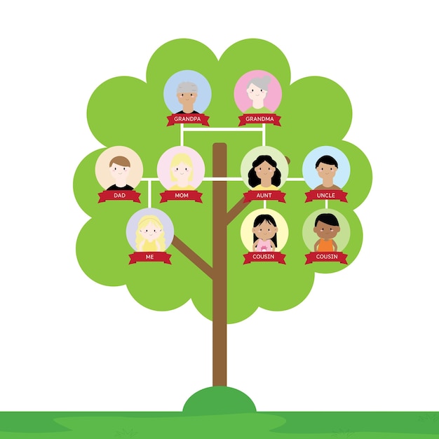 diagrama vectorial que muestra el árbol genealógico de tres generaciones
