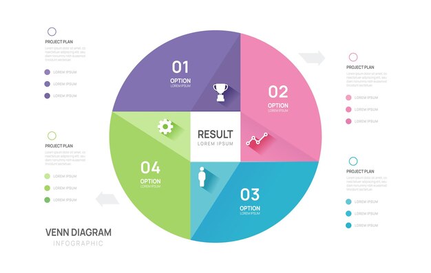 Diagrama de Venn infográfico plantilla de gráfico de círculo geométrico para negocios