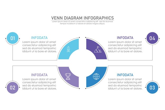 Diagrama de Venn plantilla de gráfico infográfico para negocios 3 4 6 partes presentaciones de opciones con Venn