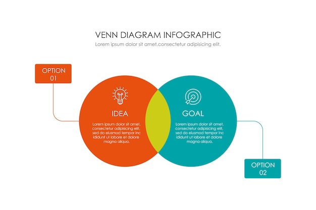 Diagrama de Venn plantilla de gráfico infográfico para negocios 3 4 6 partes presentaciones de opciones con Venn