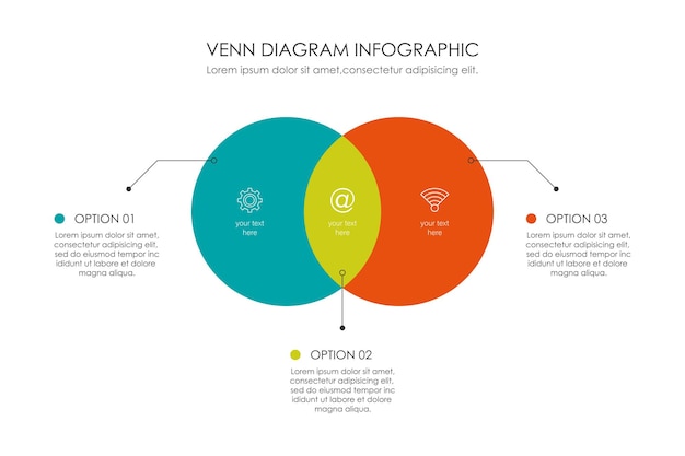 Diagrama de Venn plantilla de gráfico infográfico para negocios 3 4 6 partes presentaciones de opciones con Venn