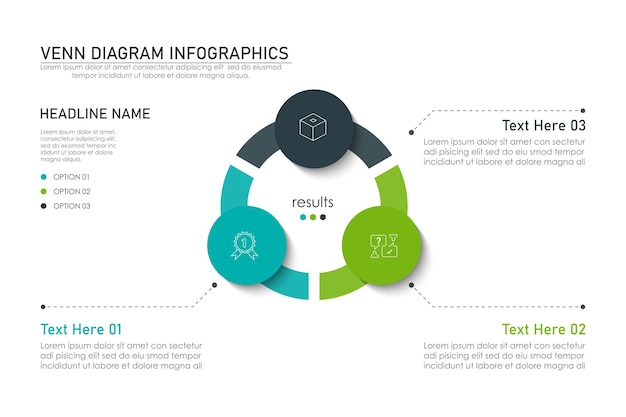 Diagrama de Venn plantilla de gráfico infográfico para negocios 3 4 6 partes presentaciones de opciones con Venn