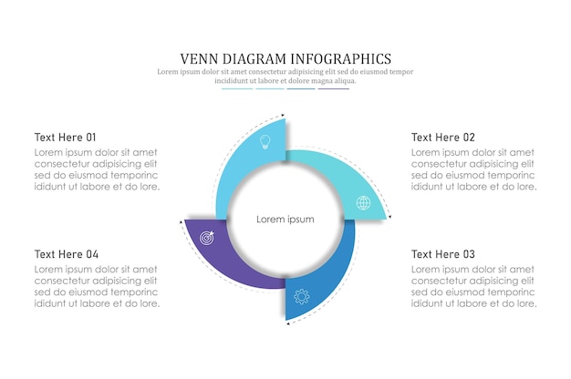 Diagrama de Venn plantilla de gráfico infográfico para negocios 3 4 6 partes presentaciones de opciones con Venn