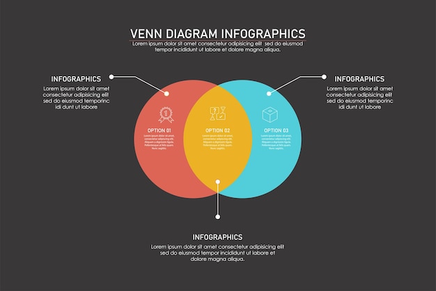 Diagrama de Venn plantilla de gráfico infográfico para negocios 3 4 6 partes presentaciones de opciones con Venn