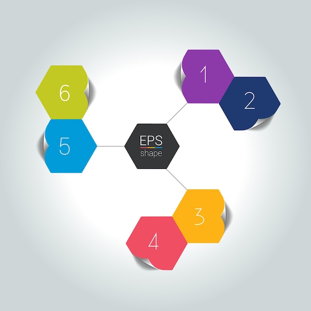 Diagrama de voz conectado a la red presentaciones hexagonales con cuadro de texto diseño infográfico de 6 pasos.