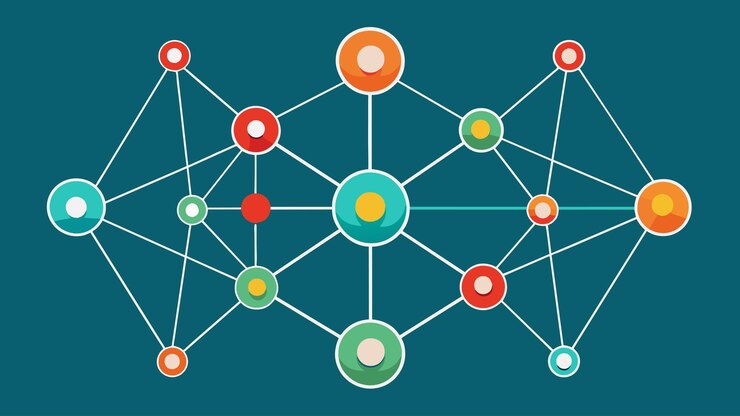 Vector un diagrama web interconectado con cada nodo que representa un grupo social diferente y el