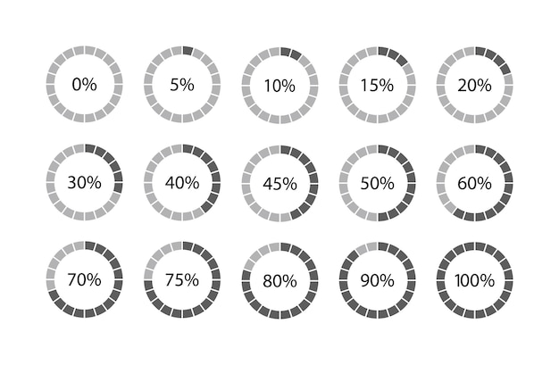 Diagramas circulares de porcentaje establecidos para infografías sobre un fondo blanco