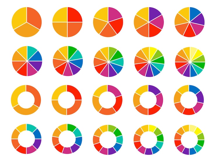 Vector diagramas de gráficos circulares conjunto de círculos de diferentes colores aislados