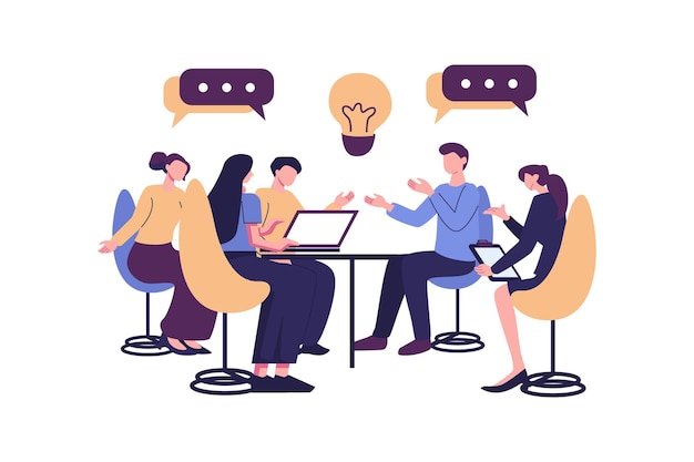dialogar y comunicarse en el lugar de trabajo entre colegas ilustración plana