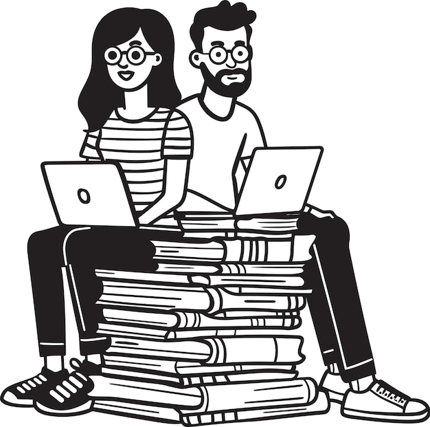 Diálogos digitales Una pareja involucrada en el trabajo de la computadora portátil mejorada por la conexión de conocimiento de Vector Black Logo