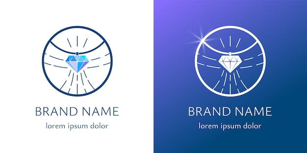 Vector diamante con alas de pájaro abstractas en joyas de logotipo circular e identidad de marca comercial de bisutería