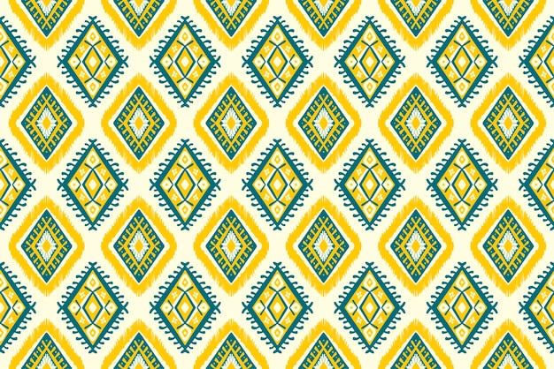 Diamante azul índigo y amarillo sobre marfil Patrón oriental étnico geométrico tradicional Diseño para fondo alfombra papel tapiz ropa envoltura Batik tela vector ilustración bordado estilo