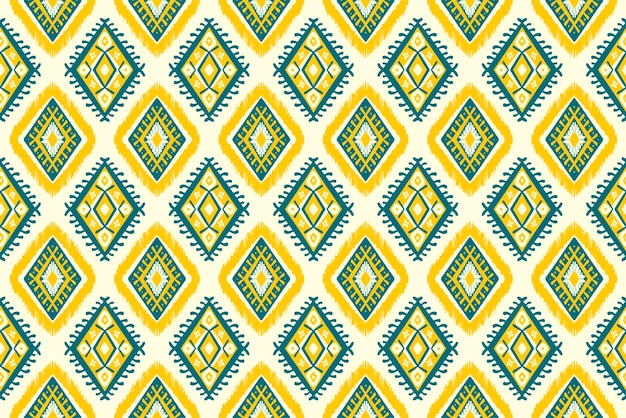 Vector diamante azul índigo y amarillo sobre marfil patrón oriental étnico geométrico tradicional diseño para fondo alfombra papel tapiz ropa envoltura batik tela vector ilustración bordado estilo