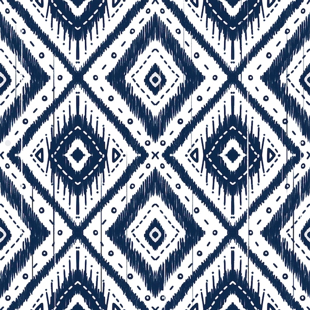 Diamante azul índigo azul marino sobre fondo blanco Patrón geométrico étnico oriental Diseño tradicional para alfombras Papel pintado Ropa envoltura Batik tela vector ilustración bordado estilo