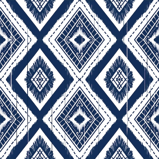 Diamante azul índigo azul marino sobre fondo blanco Patrón geométrico étnico oriental Diseño tradicional para alfombras Papel pintado Ropa envoltura Batik tela vector ilustración bordado estilo
