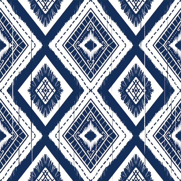 Diamante azul índigo azul marino sobre fondo blanco patrón geométrico étnico oriental diseño tradicional para alfombras papel pintado ropa envoltura batik tela vector ilustración bordado estilo