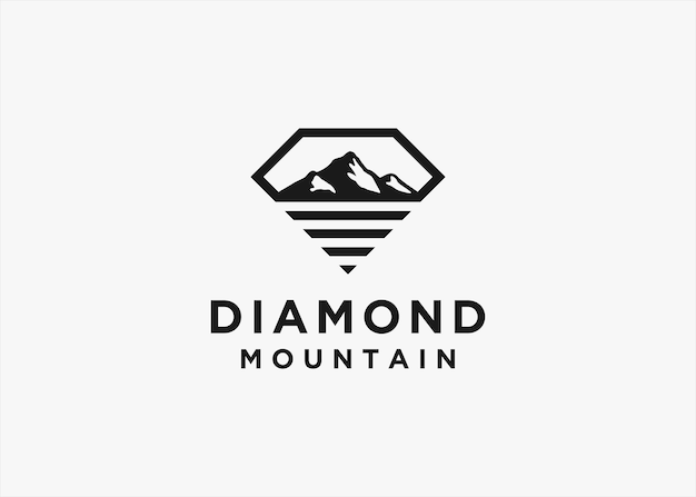 Vector diamante con diseño de logotipo de montaña ilustración de silueta vectorial