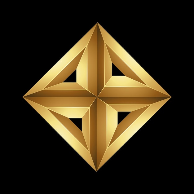 Diamante dorado en relieve hecho de triángulos sobre un fondo negro