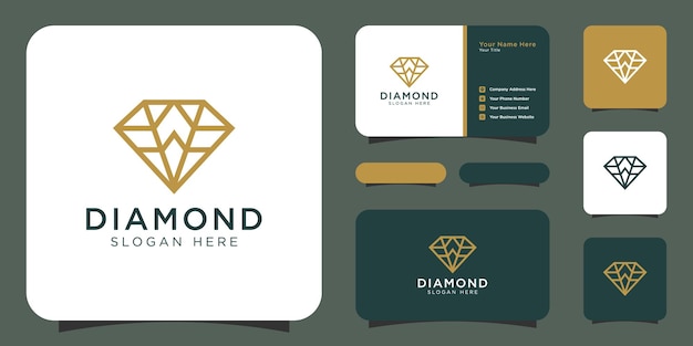 Diamante logo vector diseña línea mono con tarjeta de visita