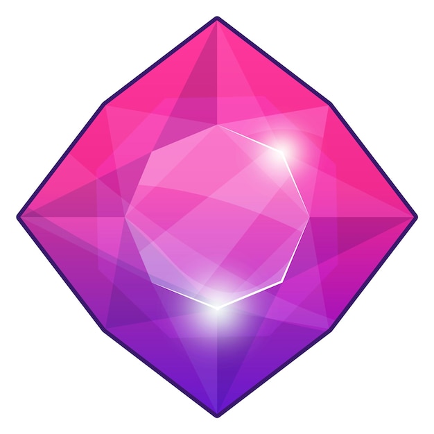 Vector diamante rosa piedra preciosa brillante icono de dibujos animados del tesoro aislado sobre fondo blanco