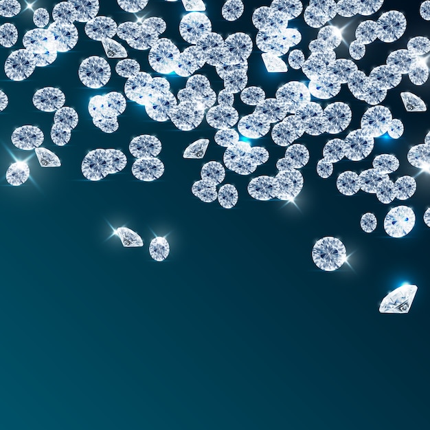 Vector diamantes cayendo sobre fondo azul