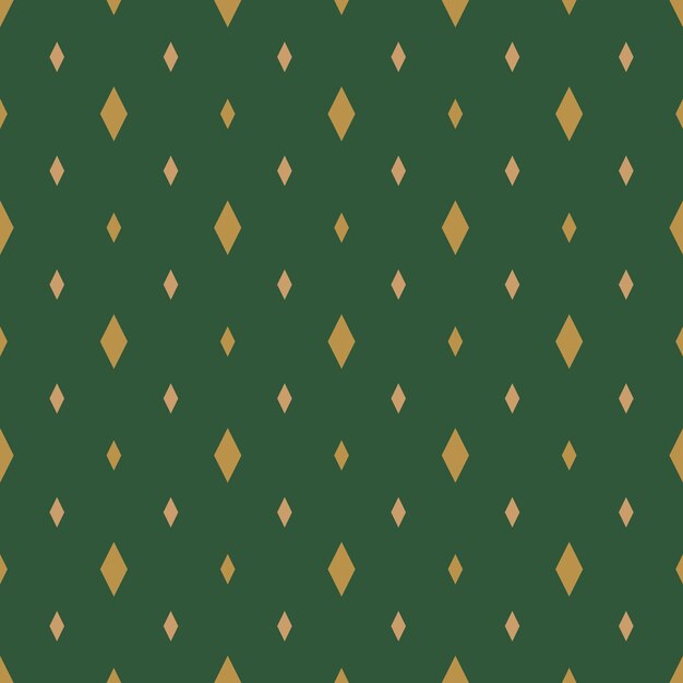 Diamantes dorados en el diseño de fondo de patrón de repetición sin costuras de color verde oscuro. Patrón de superficie vectorial.