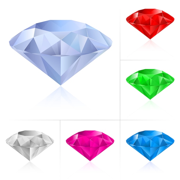 Vector diamantes realistas en diferentes colores.