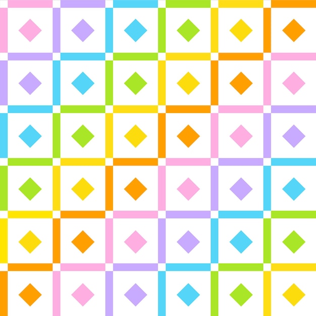 Vector diamond square tilt rainbow cute pastel scott plaid tartan checkered line gingham patrón de fondo