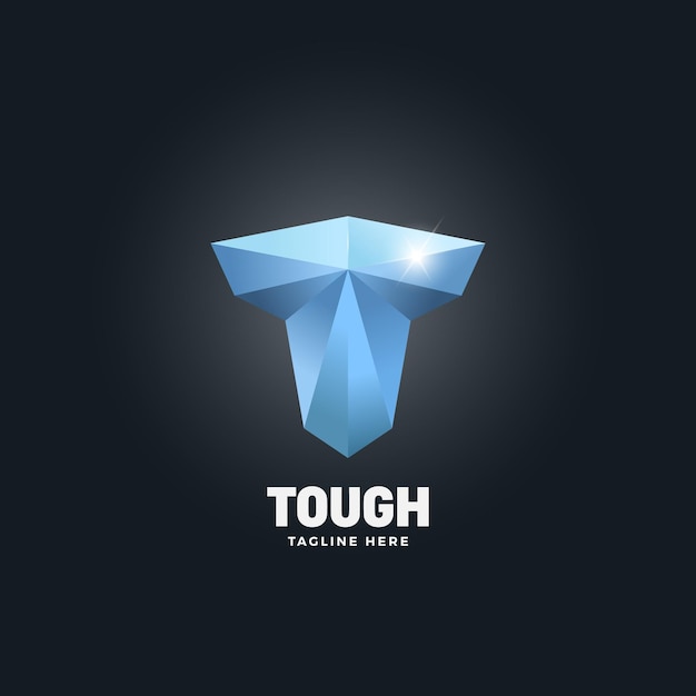 Diamond tough letter t vector abstracto emblema signo o plantilla de logotipo símbolo de fuerza mighty torso silhouette sobre fondo oscuro