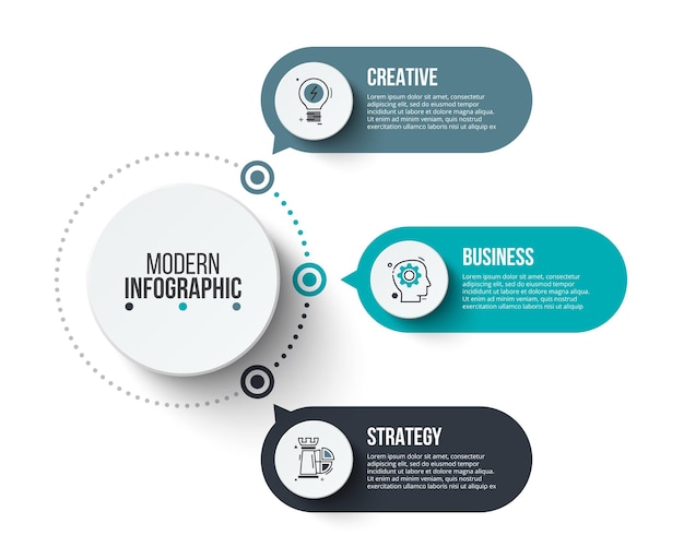 Vector diapositiva infográfica de diagrama de flujo concepto de visualización de proyectos empresariales con 3 opciones