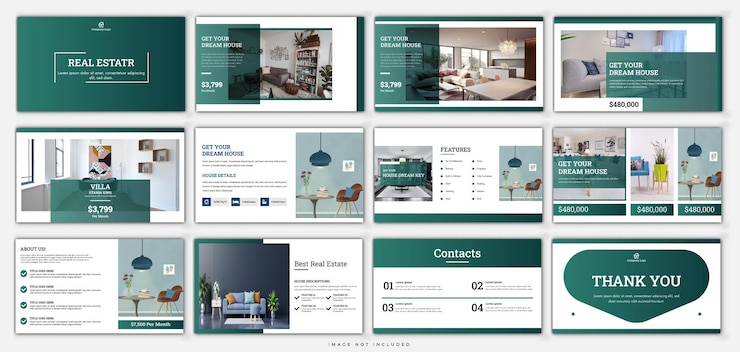 Vector diapositivas de presentación de bienes raíces de powerpoint uso de diseño editable para infografía y diapositiva corporativa